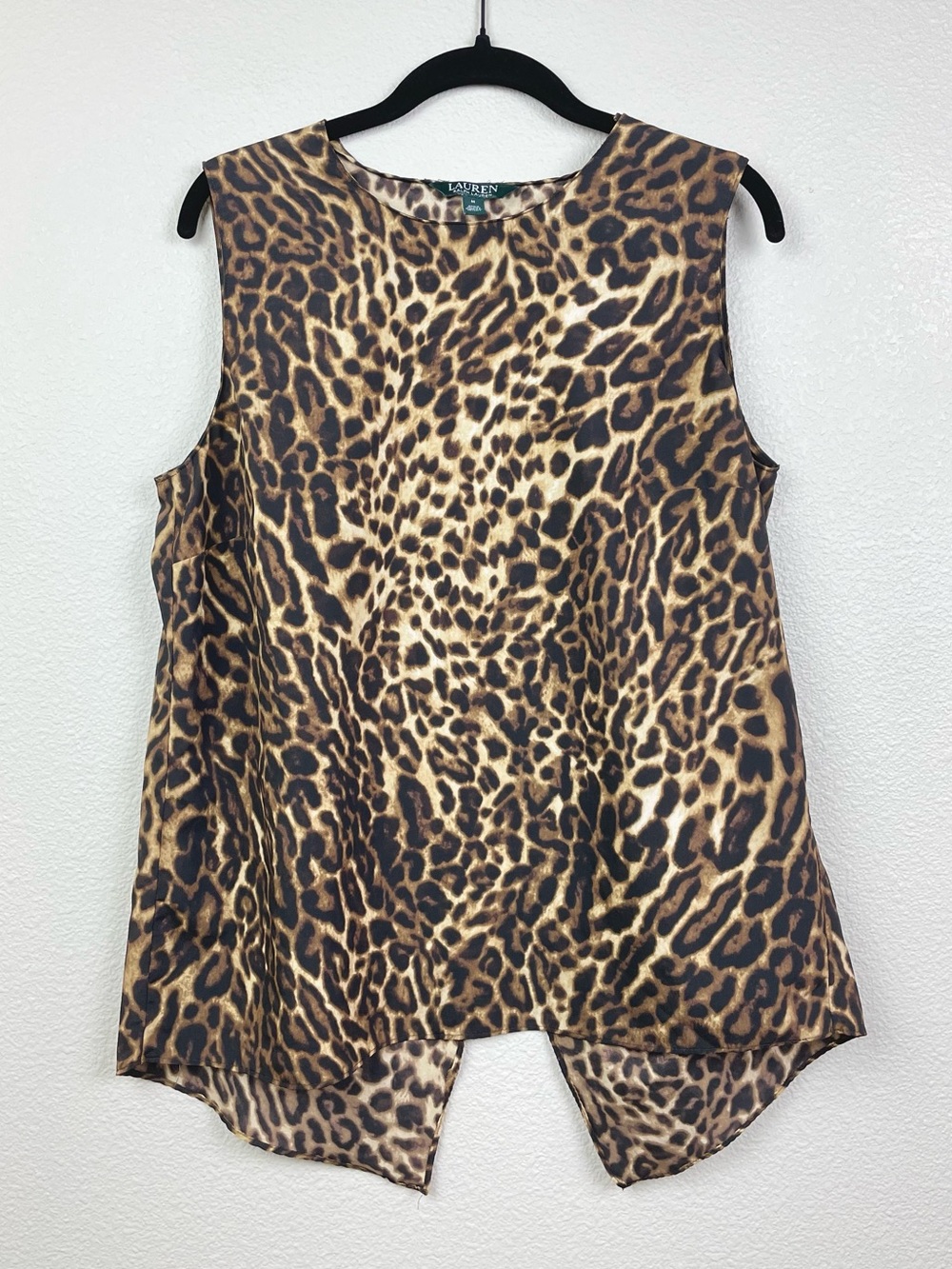 Lauren Ralph Lauren Women's Medium Leopard Animal Print Satin Blouse Sleeveless